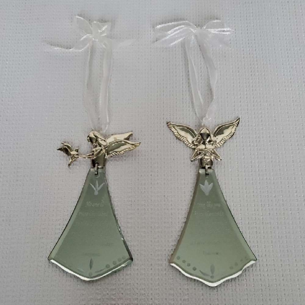 Anjelic Reflections Silver Mirror Inspirational Angel Ornaments - Set of 2